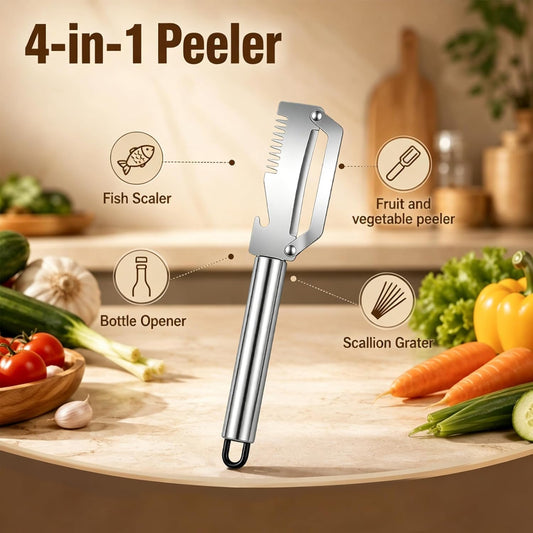 3Pcs Multi Functional Kitchen Tool Peeler, Stainless Steel 4-In-1 Multifunctional Fruit & Vegetable Peeler(Peelers Shreddingbottle Openerscaling Fish), for Fruit Veggie Potato Pumpkin