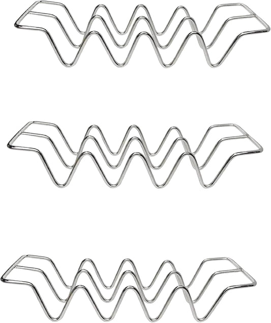 Dependable Industries inc. Essentials 3-Pack Stainless Steel Taco Holder Stand – Holds 4 Tacos Each, Oven & Grill Safe, Dishwasher-Safe Metal Taco Tray for Hard & Soft Shells, Taco Bar Serving Rack