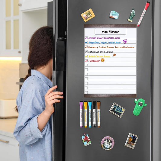 Acrylic Magnetic Magnetic Whiteboard for Fridge w/Markers – Reusable Meal Planner & Calendar Set, Minimalist Clear Design, Replaceable Weekly & Monthly Templates, Premium Kitchen Organizer, 12.7"x8.3"