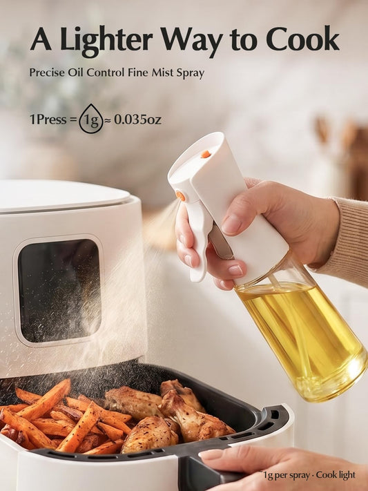 Danbark Oil Sprayer for Cooking, 9.5oz(280ml) Glass Olive Oil Spray Bottle, 1g Per Spray Wide Angle Mist, Travel Lock, Ergonomic Grip for Air Fryer, BBQ, Salad and Grilling(White)