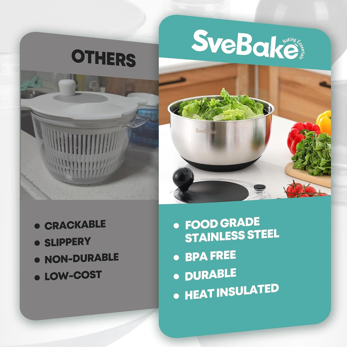 Stainless Steel Salad Spinner 5.3 Qt, Quick Dry & Stop, Easy Drain
