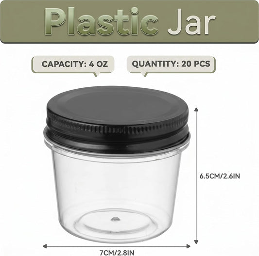 novelinks 4 oz Small Plastic Jars with Lids, 40 Pack Mini Plastic Mason Jars with Lids 4oz, Craft Storage Containers & Canning Jars & Small Spice Jars for Kitchen Organization (40 Pack,Black)