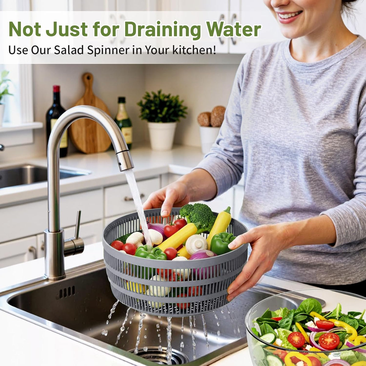 Salad Spinner, 5.3 QT Lettuce Spinner with Strainer & 4 Blades, Green