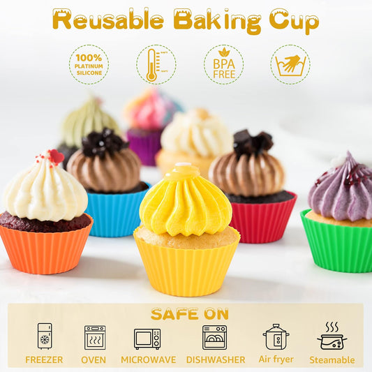 Silicone Cupcake Liners, Set of 36 Muffin Baking Cups, Nonstick Silicone Muffin Liners, Reusable No Stick Silicone Cupcake Molds, 2.75” Silicone Cupcake Baking Cups, mini Multicolored Bulk Pack