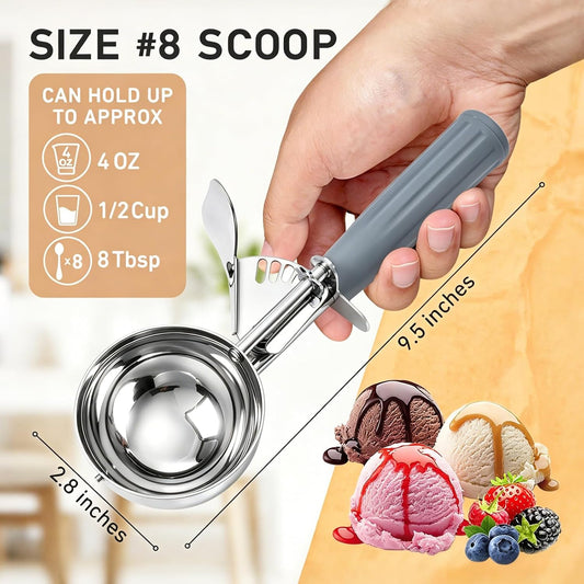 Fayomir 4 oz Scoop, Large Ice Cream Scoop with Trigger, #8 Portion Scoop