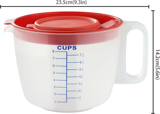 8 Cup Measuring Cup & Mixing Pitcher with Handle and Spout, Splatter-Free Lid, BPA-Free, Ideal for Baking, Pancakes, and Whisking