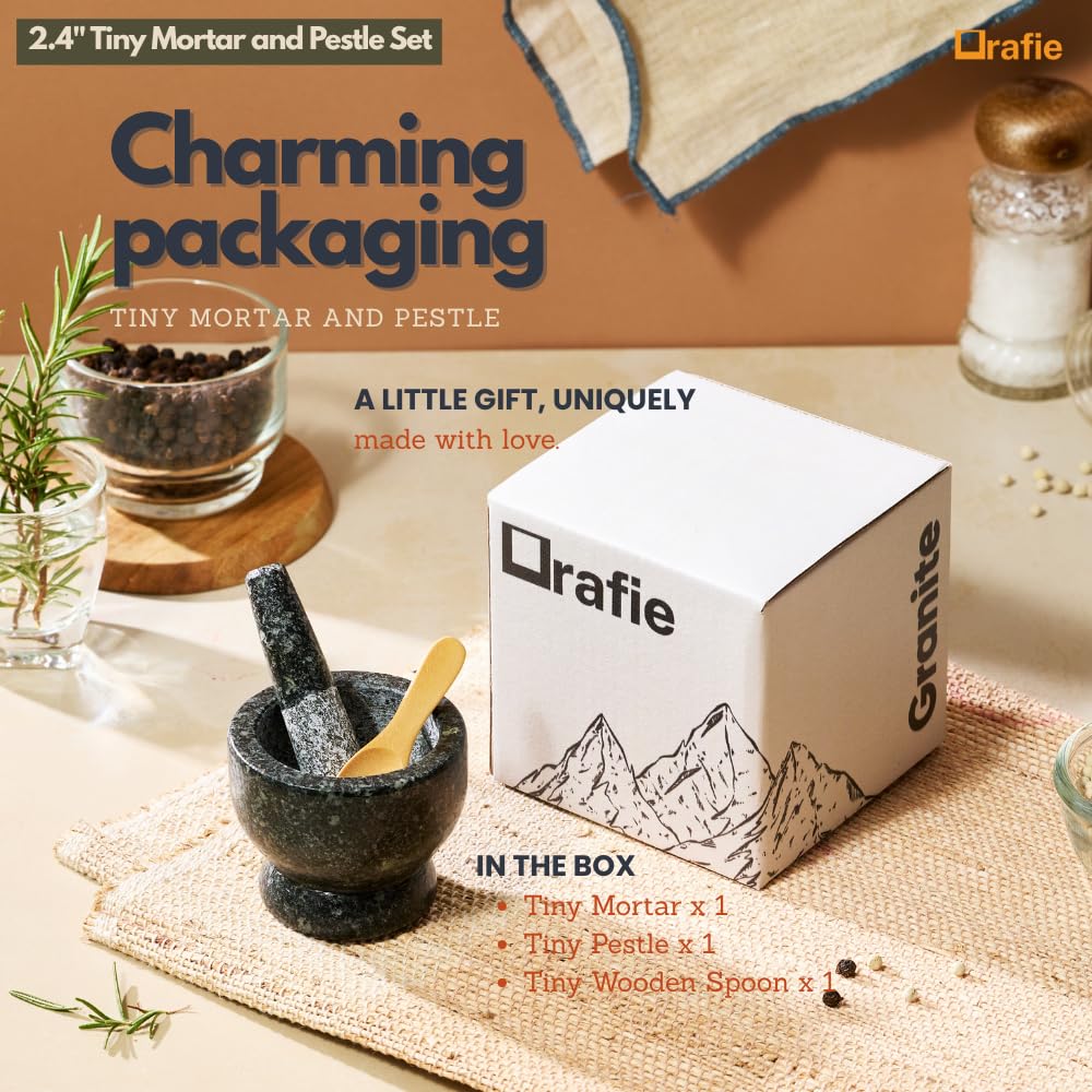 2.4" Tiny Mortar and Pestle Set with Wooden Spoon