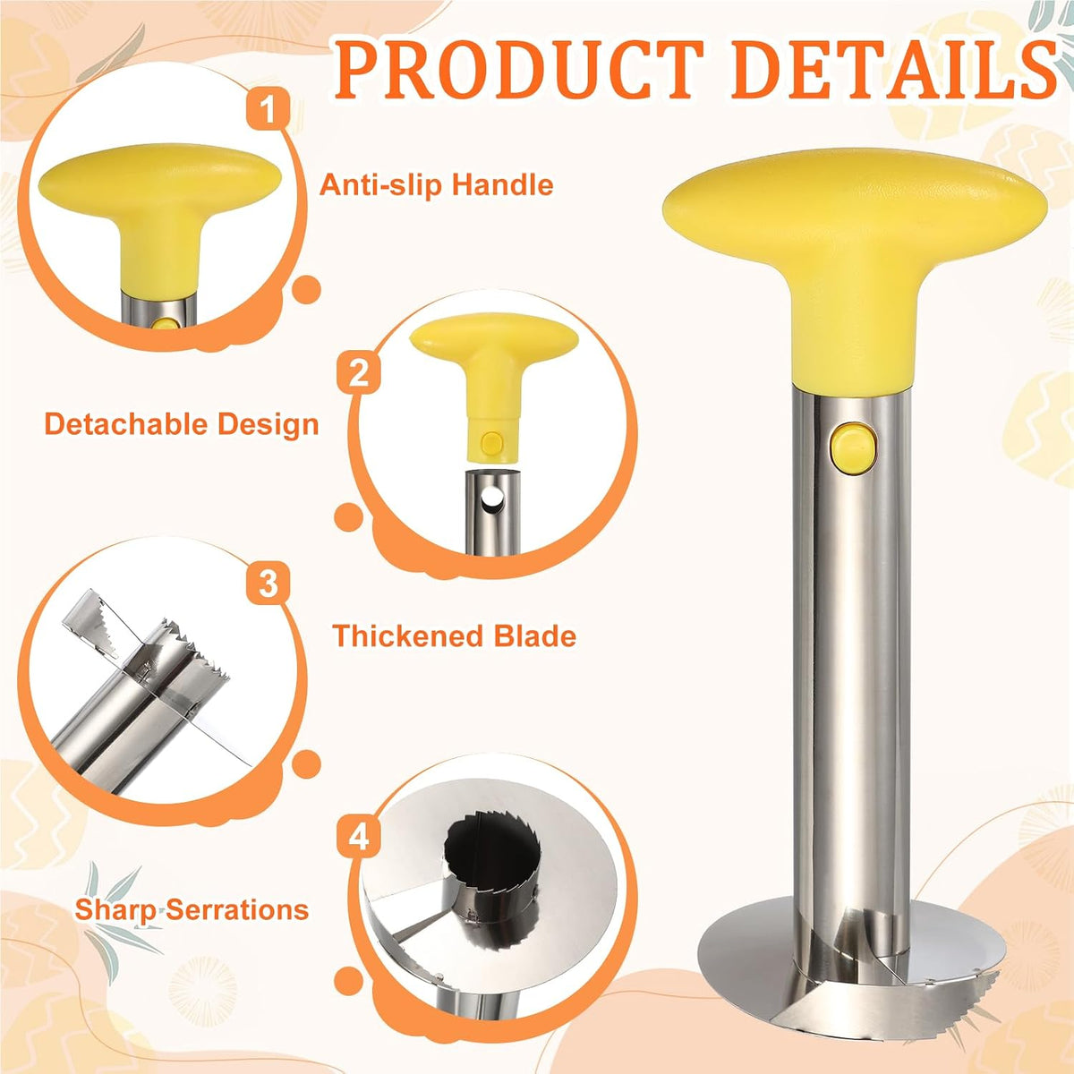 uxcell Pineapple Corer and Slicer Set 9.4x4.1" Stainless Steel Light Purple