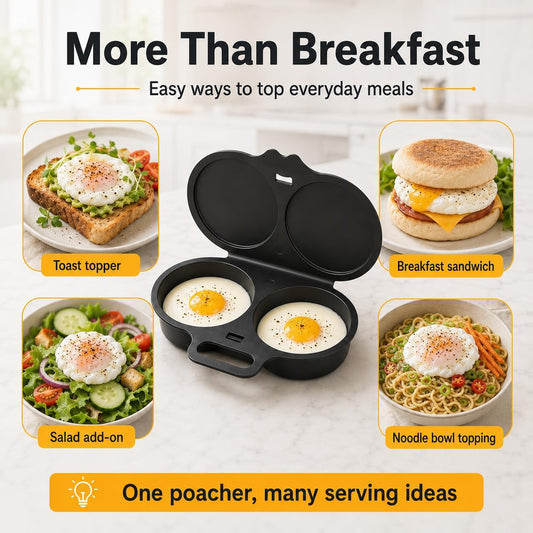 Microwave Egg Poacher, Non‑Stick Dual Cavity Egg Cooker with Lids (Grey)
