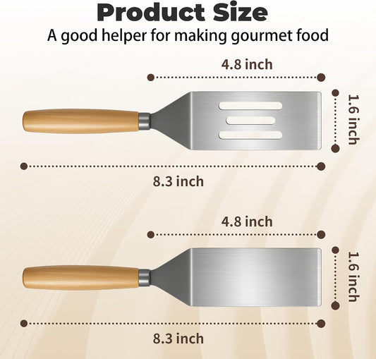 Stainless Steel Mini Spatula,Wooden Handle Small Spatula for Steak,Burger
