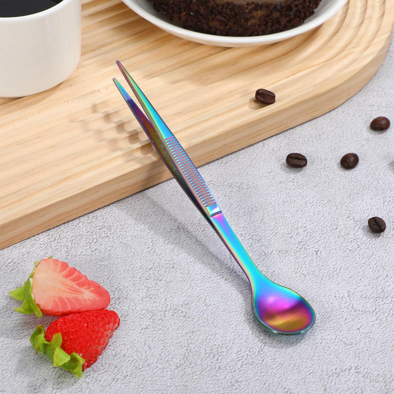 Tasting Spoon with Tweezer, 2 in 1 Stainless Steel Chef Spoon Serving Tongs, Professional Chef Tool for Cooking Plating Buffet Banquet Barbecue Grilling Appetizer, Multi