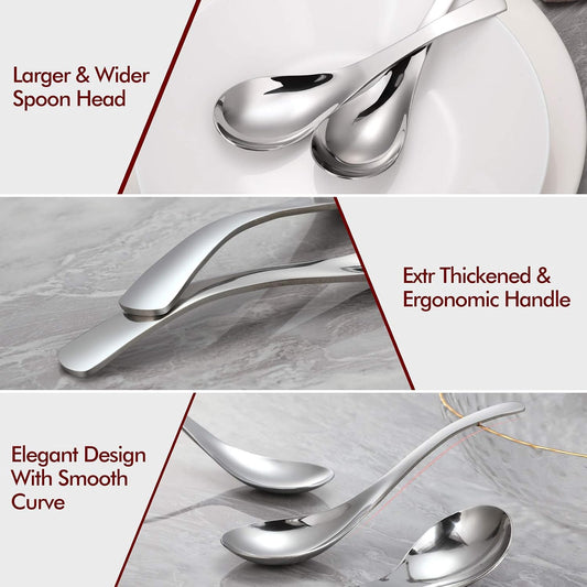 HIWARE Thick Heavy-weight Soup Spoons, High Grade Stainless Steel Soup Spoons, Set of 6