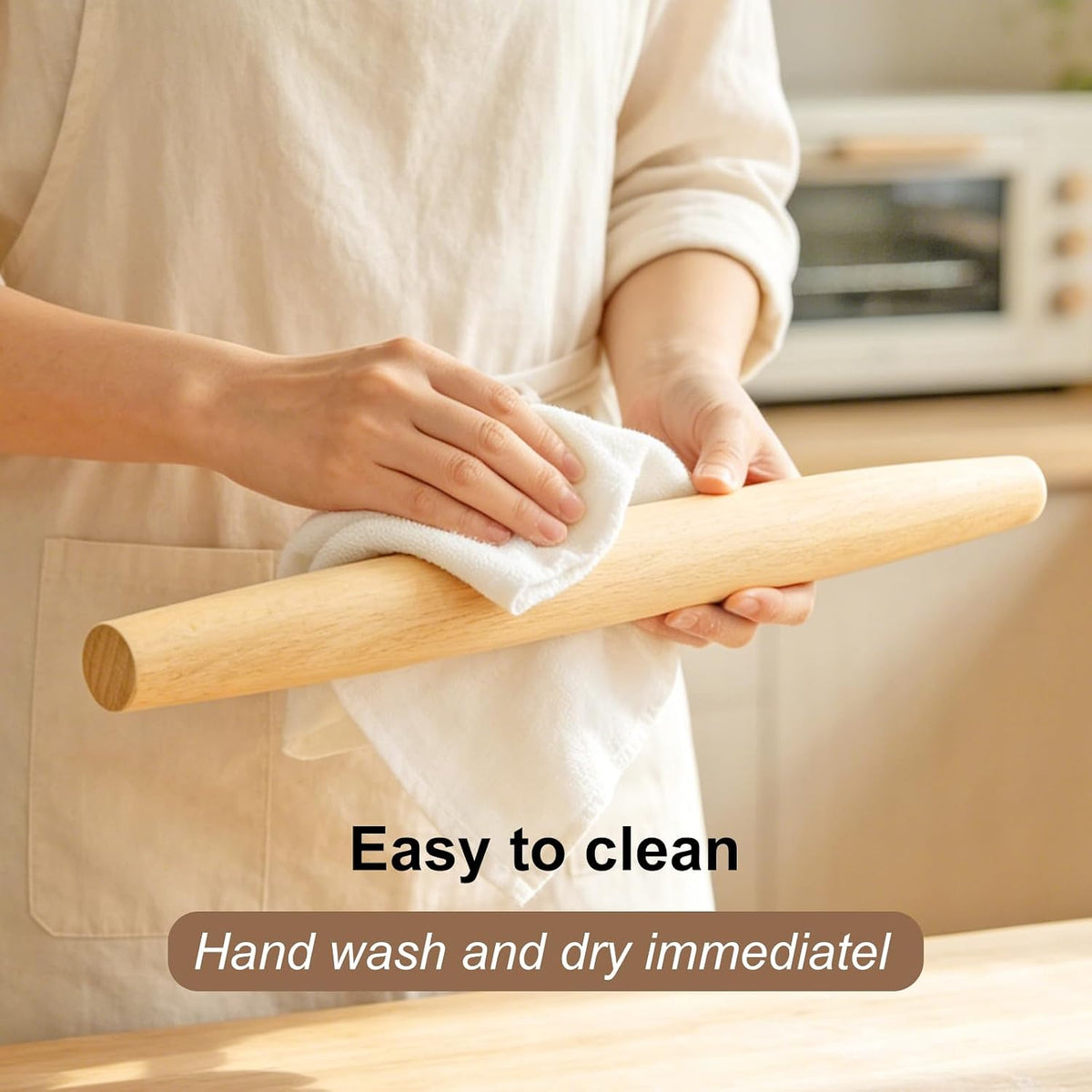 Syn-zer 17 Inch French Rolling Pin, Solid Beech Wood