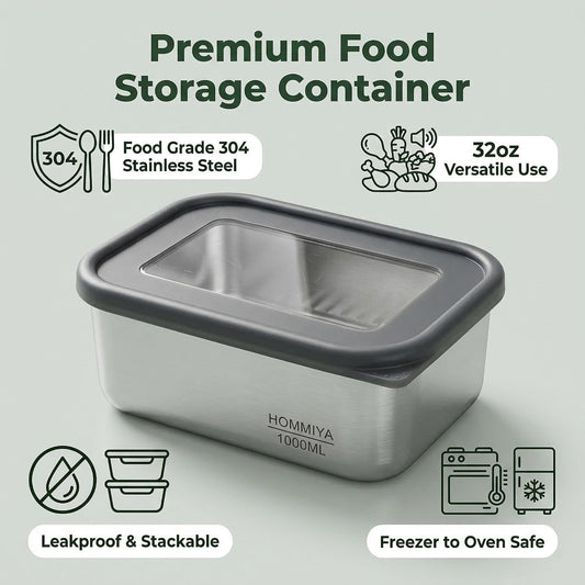 Stainless Steel Food Storage Containers with Leak-Proof Silicone Lid, Set of 3(32oz), Reusable Bento Lunch box for Snacks & Meal Prep, Oven/Dishwsher/Freezer Safe
