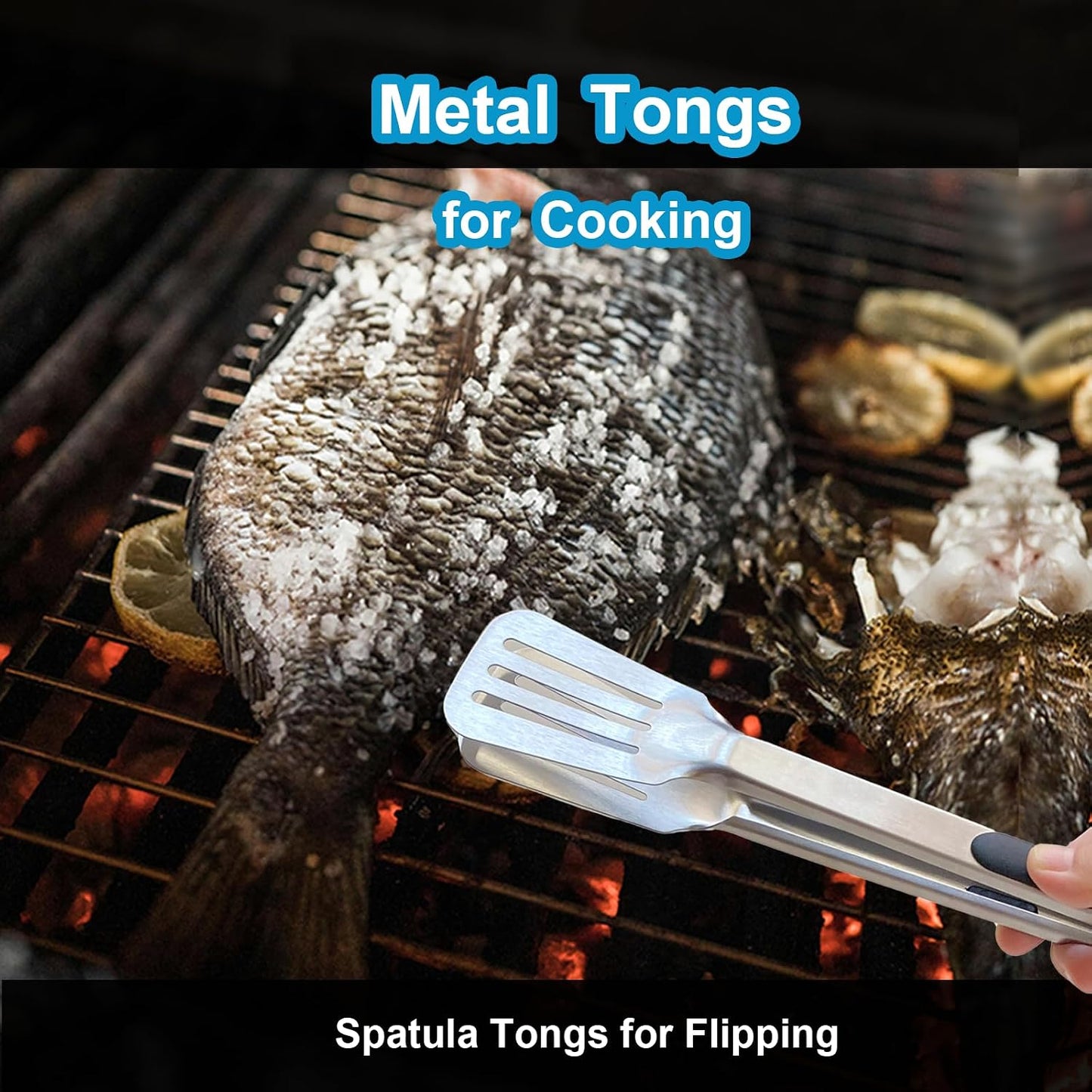 Kitchen Tongs for Cooking, Stainless Steel Salad Tongs for Serving Food Grilling with Locking Ring, Set of 4-9 inch and 12 inch