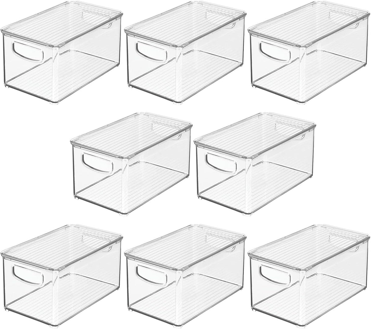 mDesign Deep Plastic Bathroom Storage Bin Box, Lid/Built-in Handles, Organization for Makeup, Hair Styling Tools, Toiletry Accessories in Cabinet, Shelves, Ligne Collection, 8 Pack, Clear