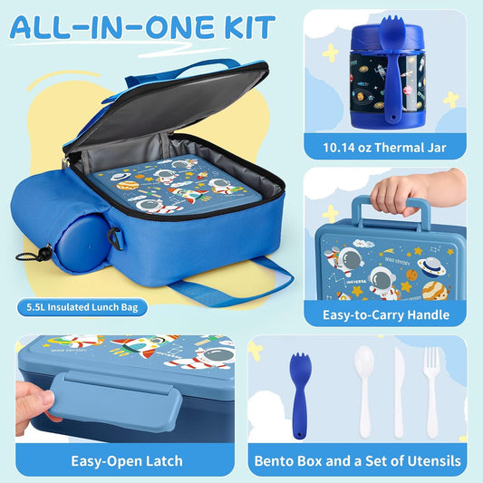 REDSHELL Bento Lunch Box for Kids Set, Leakproof Food Jar Pail with Insulated Bag, Toddler Snack Container Lunchbag for Girls Daycare, Back to School Lunchbox Kit, Includes Bottle Holder Strap, Pink