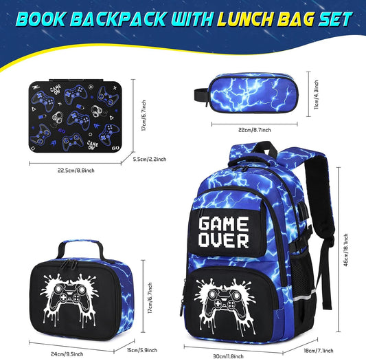 Scothen Boys Backpack - Kids Bento Box Set with Insulated Lunch Bag, Cutlery and Pencil Case, 6 Leak-Proof Compartments, Removable Tray for Boys Teens School Picnic
