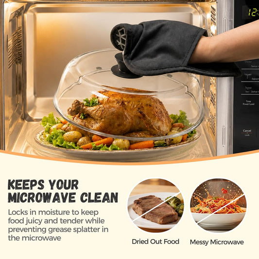 10" Glass Microwave Splatter Cover for Food with Silicone Trivet