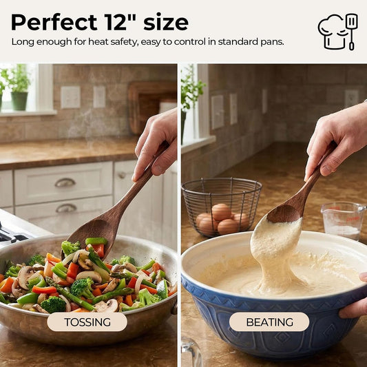 HAKSEN Wooden Cooking Spoons, Natural Acacia Wood Kitchen Utensil