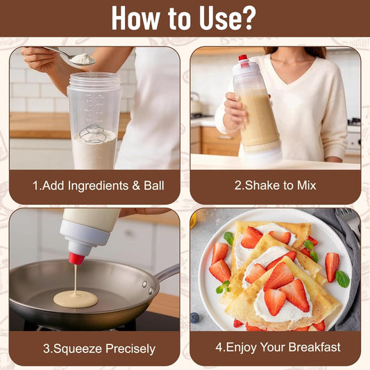 Pancake Batter Dispenser Bottle 2-Pack, 1000ml Squeeze Mixer Kit