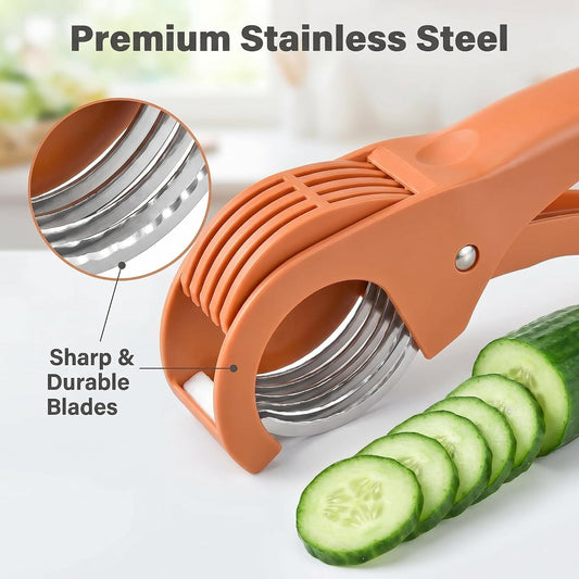Multifunctional Fruit and Vegetable Slicer with Stainless Steel Blades, Press & Cut, for Cucumber, Carrot, Banana, Sausage, 2 Pack