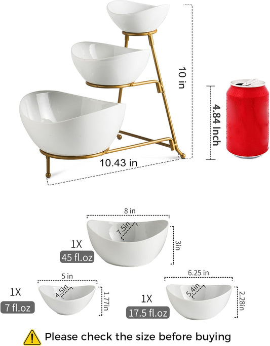 YHOSSEUN 3 Tier Serving Stand Oval Tiered Serving Bowl with Metal Rack