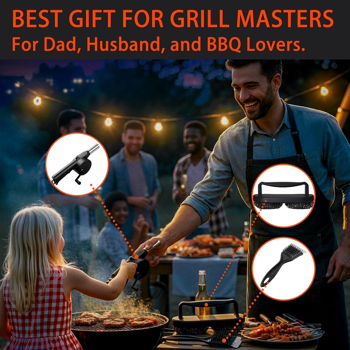 3 Pack Grill Brush for Outdoor Grill Set,Cleaning Kit Tools Heavy Duty Stainless Steel Scraper Scrubber Hand Crank Air Blower Fan Gas Charcoal Smoker Grates Camping BBQ Accessories