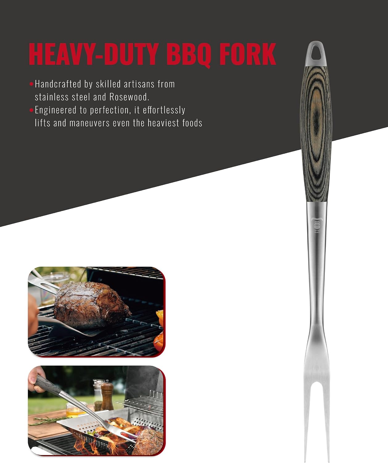 GRILAZ Heavy-Duty Rose Wooden BBQ Grilling Tools Set. Extra Thick Stainless Steel Multi-Function Spatula, Fork & Tongs | Essential Accessories for Barbecue & Grill. Ideal Gift for Father…