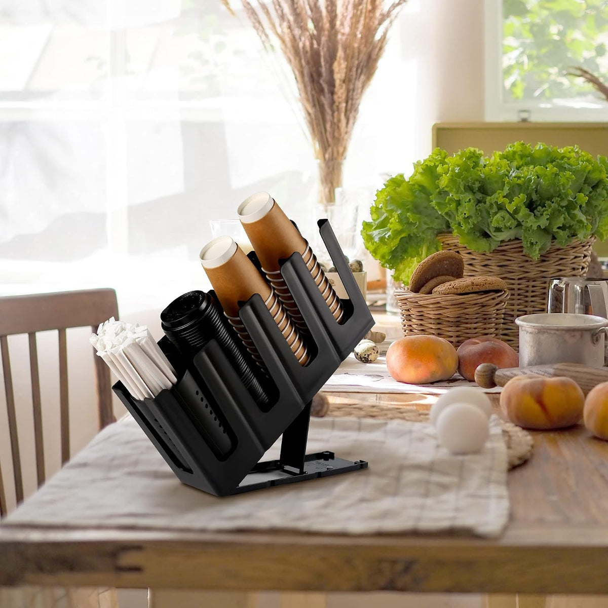 Paper Cup and Lid Holder with Straw Organizer for Coffee Station