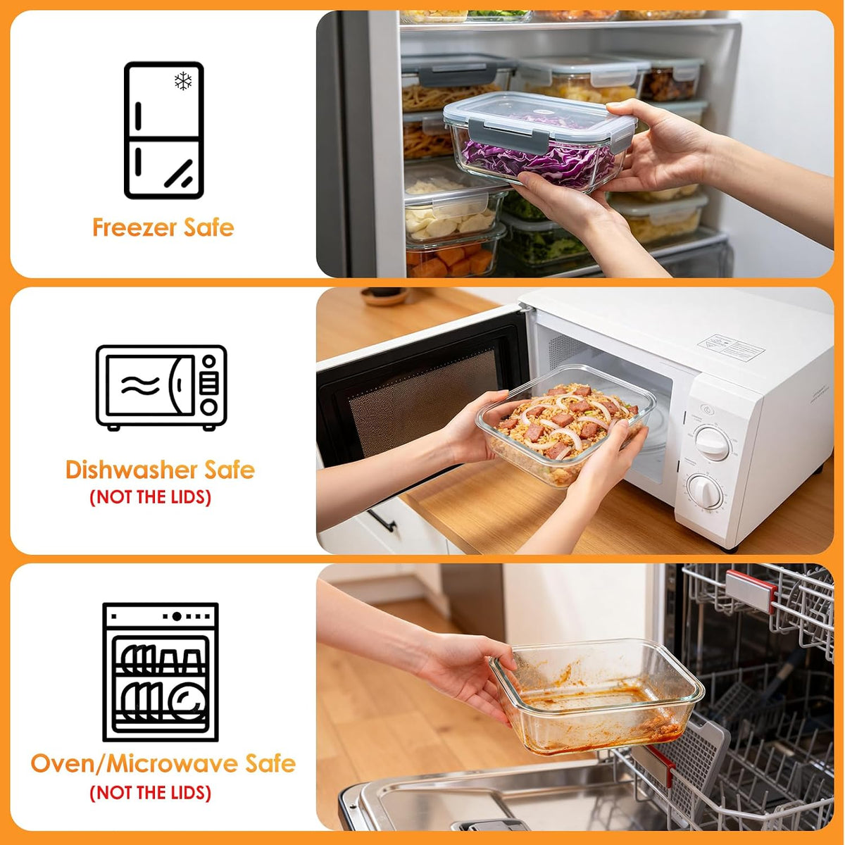 5Pack 22oz Glass Storage Containers with Lids, Glass Meal Prep Containers Set, Airtight Snap Lids, BPA Free, Microwave Oven Freezer Dishwasher Safe, Grey