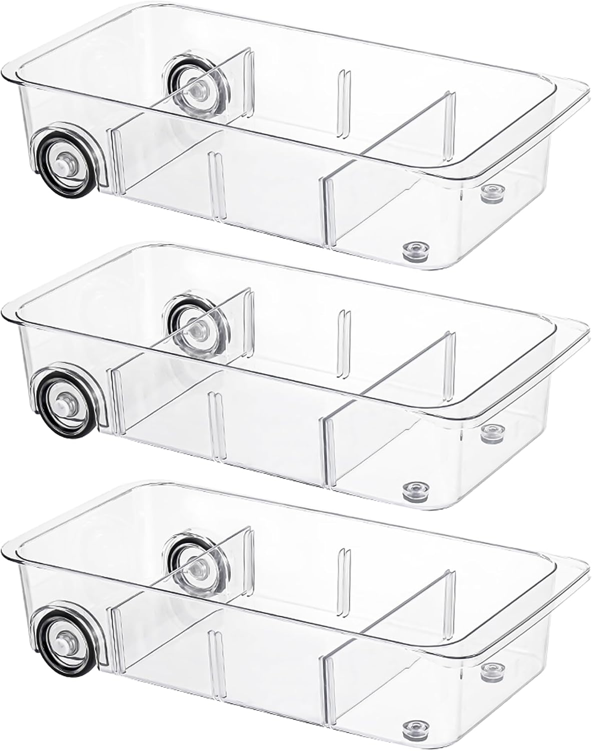Fridge Organizer Bins With Wheels, 2 Pack Roll Out Refrigerator Organizers And Storage Refrigerator Drawer With Dividers, Upgrade Thick Plastic Pantry Storage Bins, Kitchen Organization