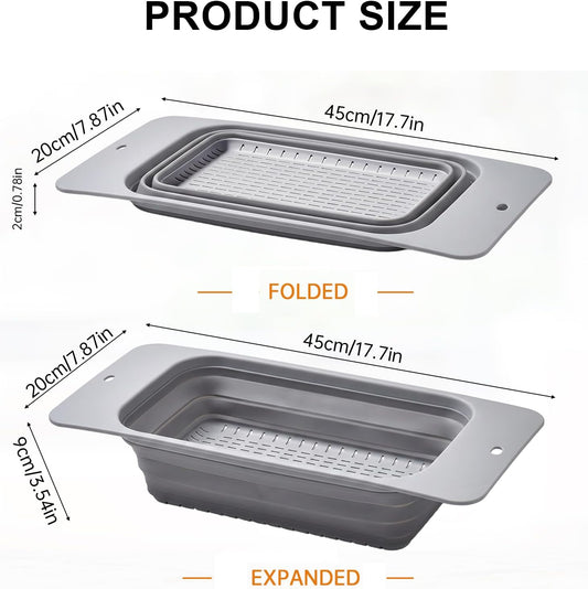 2Pack Collapsible Colander Strainer - Silicone Over the Sink Colander Strainer Drain Basket for Kitchen Sink, Adjustable Strainers for Washing Vegetables Fruits, Draining Cooked Pasta & Drying Dishes