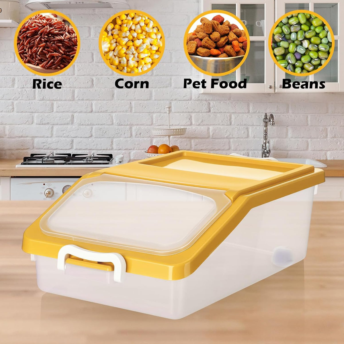 Blushtier 3 Pcs Rice Storage Container 11 lb Airtight Flour Container with Wheels Measuring Cup Clear Pet Food Dog Cat Birds Food Bin Grain Cereal Organizer Box for Dry Baking Supplies(Milky White)