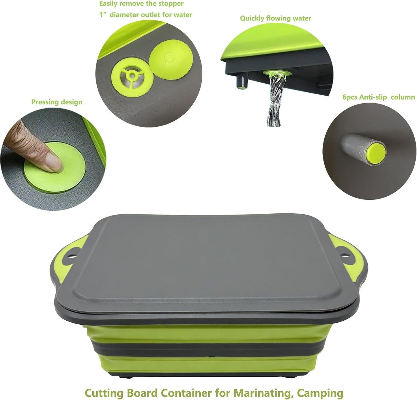 3-in-1 Folding Cutting Boards, Collapsible BBQ Prep Tub with Lid, 9L Container with Strainer, PP+TPR Material Cutting Board, Chopping Board Folds to 1.5Inch Slim for RV, Camping & Small Kitchen