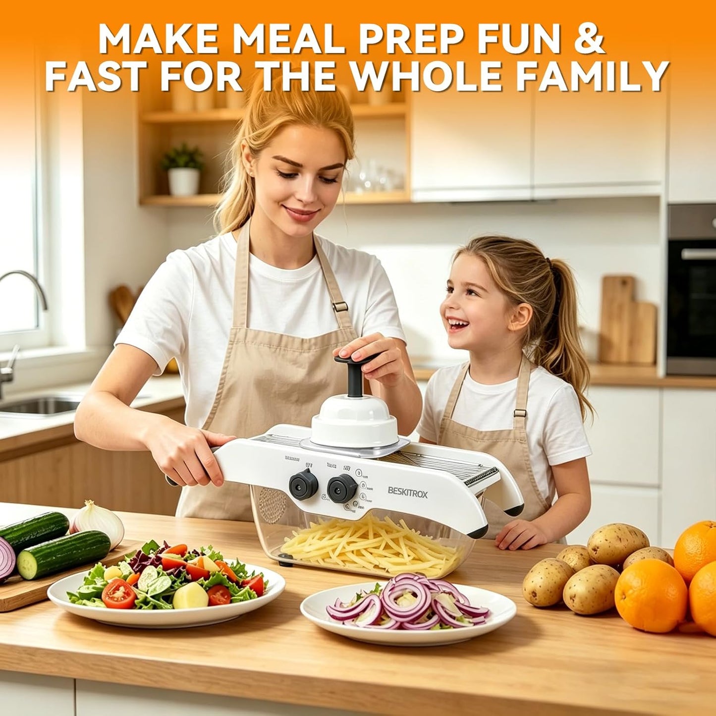 5 Thickness Adjustable Mandoline Slicer, Manual Vegetable & Fruit Slicer with Safety Hand Guard, Compact Kitchen Gadget for Lemon, Potato, Onion, Cucumber, Food Prep Tool for Home Cooking
