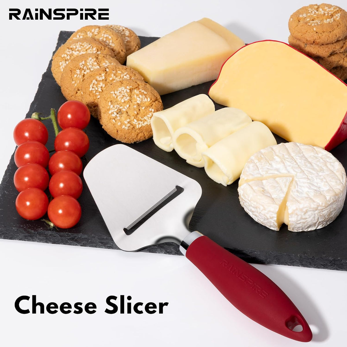 Rainspire Upgraded Non-Stick Cheese Slicers for Block Cheese Multi-Functional Cheese Cutter for Mozzarella, Cheddar, Gruyere Charcuterie Accessories Dishwasher Safe Kitchen Tools, Black
