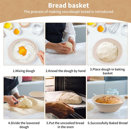2Pcs Silicone Banneton Bread Proofing Baskets, 10" Oval & 9" Round Foldable Non-Stick Dough Proofing Bowl Containers-BPA Free, Optimum Sourdough Bread Baking Supplies(Beige)