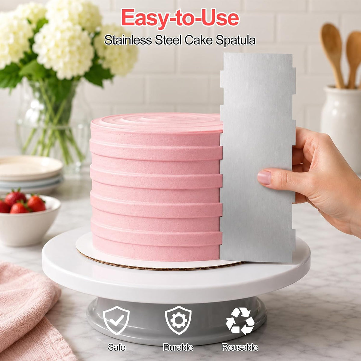 4 Pack Stainless Steel Cake Scraper, 8.6 Inch Textured Icing Smoother Comb