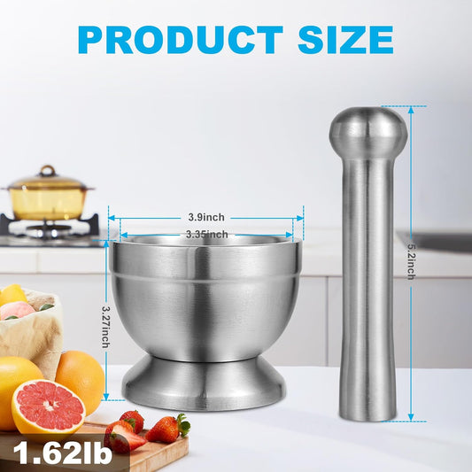 Mortar and Pestle Set, 18/8 Stainless Steel Pill Crusher