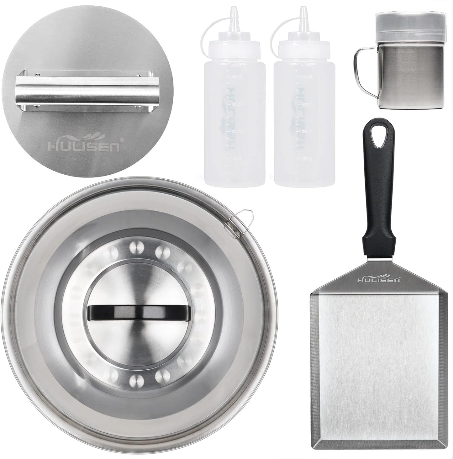 HULISEN Cheese Melting Dome & Smashed Burger Press, 6.2" Grill Press with 9" Basting Cover, Stainless Steel Burger Smasher, Griddle Accessories Kit for Flat Top Grill Cooking Indoor/Outdoor