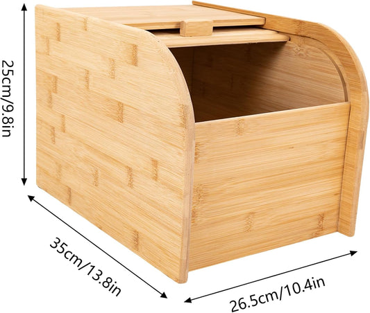 22 lbs Bamboo Rice Storage Container with Sliding Lid & Measuring Cup, Airtight Dry Food Organizer for Kitchen Countertop - Large Capacity Grain Bin for Flour, Nuts, Beans, Pet Food - Natural Wood