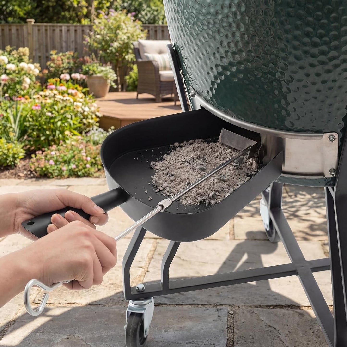 Chengu 5-Piece Charcoal Grill Ash Tool Set with Ash Pan, Poker Rake, Grate Lifter, Scraper & Brush for Charcoal Smoker and Wood Burning Stove, Stainless Steel BBQ Cleaning Kit