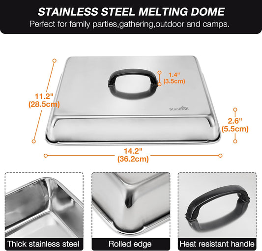 Stanbroil Melting Dome & Grill Press Kit- Stainless Steel Basting Cover Cheese Melting Dome with Cast Iron Burger Bacon Press for Flat Top Griddle Grill Indoor/Outdoor