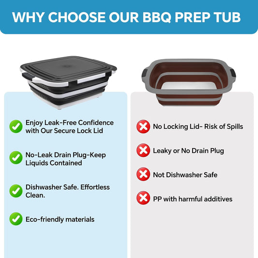 XUDAKAIXIN Collapsible BBQ Prep Tub for Meal Prep, Marinating,Food Storage, picnics, camping, barbecues,cutting fruits and vegetables - Includes Cutting Board and Locking Lid,(X-Large) Black