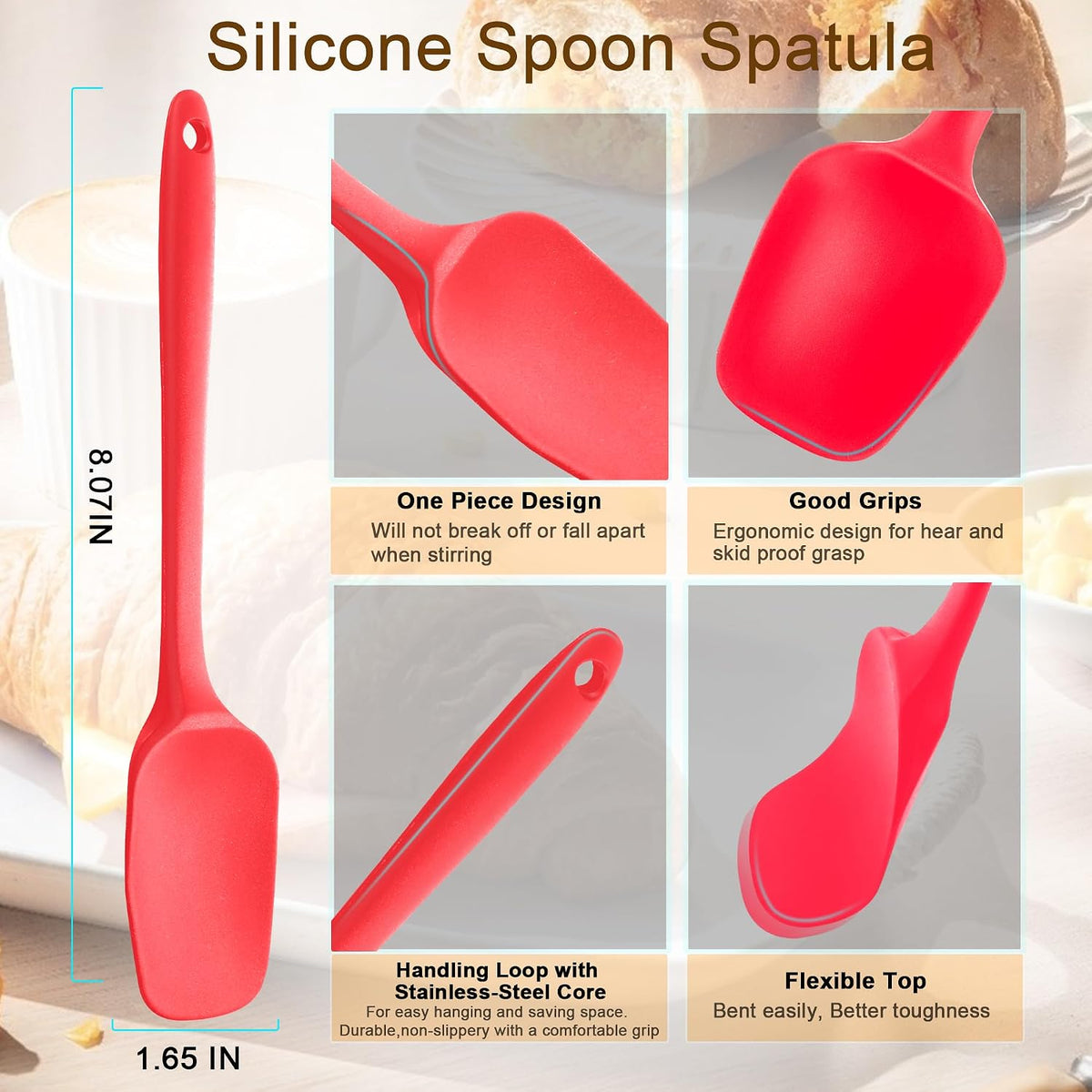 Silicone Spoon Spatula Set Food Grade Kitchen Utensils Heat Resistant
