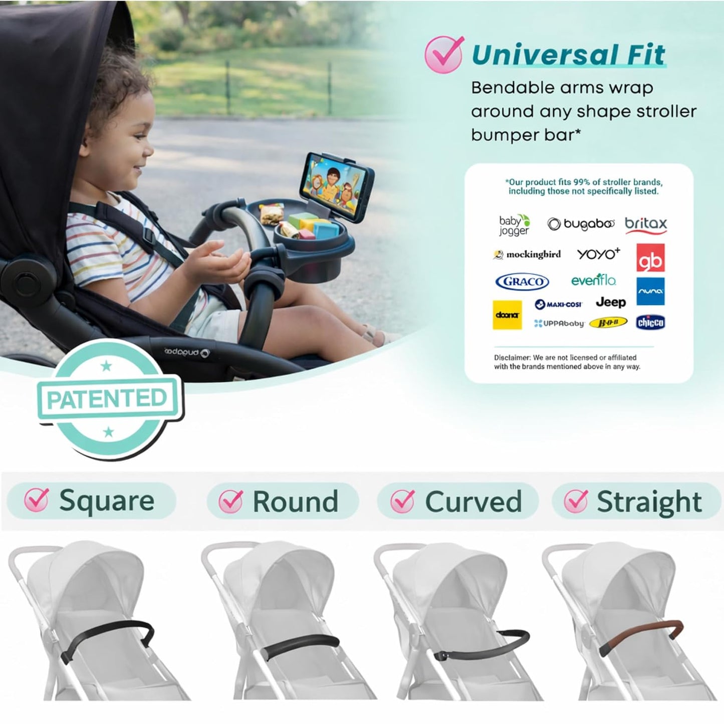Swanoo Universal Stroller Snack Tray | Compatible With Nuna Mockingbird Bugaboo Uppababy | Stroller Bumper Bar Tray Attachment with Cup Holder | Baby Toddler Disneyland Essentials Stroller Accessories