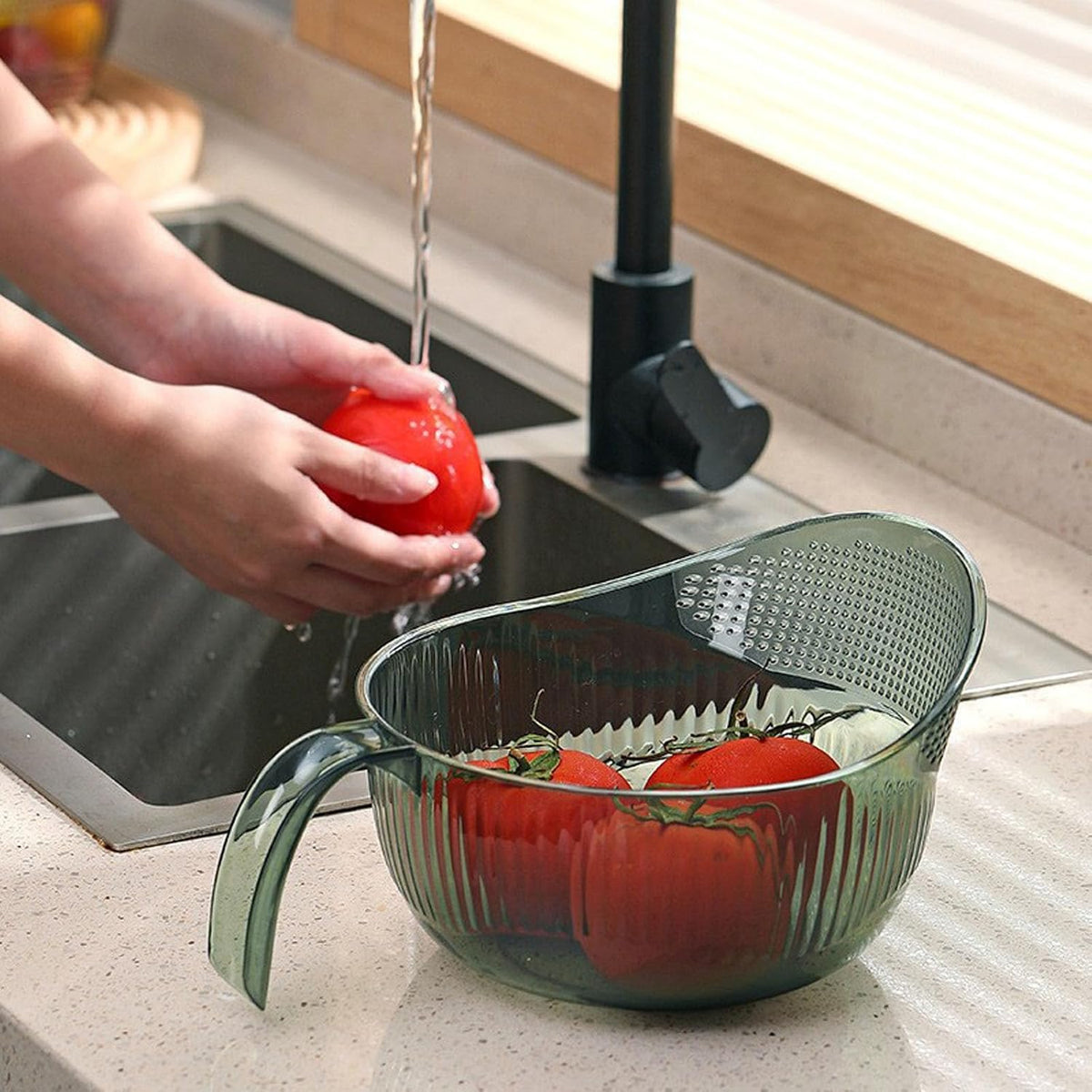 Functional Rice Washing Colander Efficient Draining Bowl Practical Sink Basket PET Suitable for Washing Rice, Clear