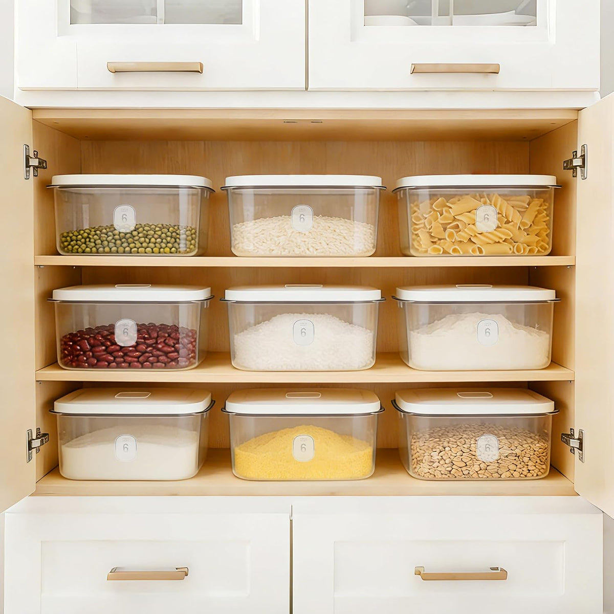 Airtight Rice Container with Measuring Cup, BPA-Free Clear PET Plastic Food Storage Container Pantry Organizers and Storage Sugar Cookies Flour Rice Container (5.6 L / 5.92 QT)