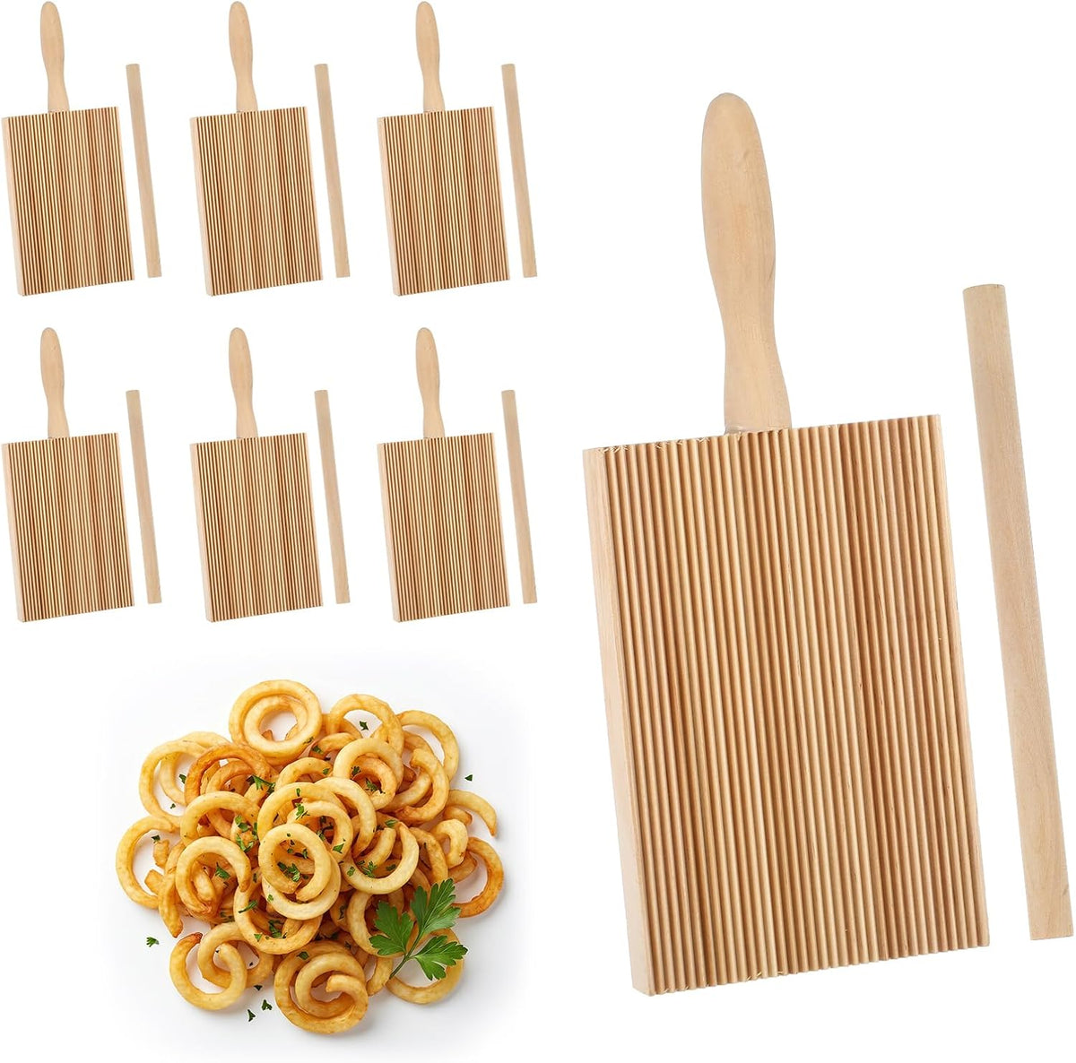 6 Set Gnocchi Boards and Ravioli Rolling Pin, Wood Pasta Roller Pin, Pasta Making Tools for Homemade Kitchen Cavatelli, Macaroni, Tortellini